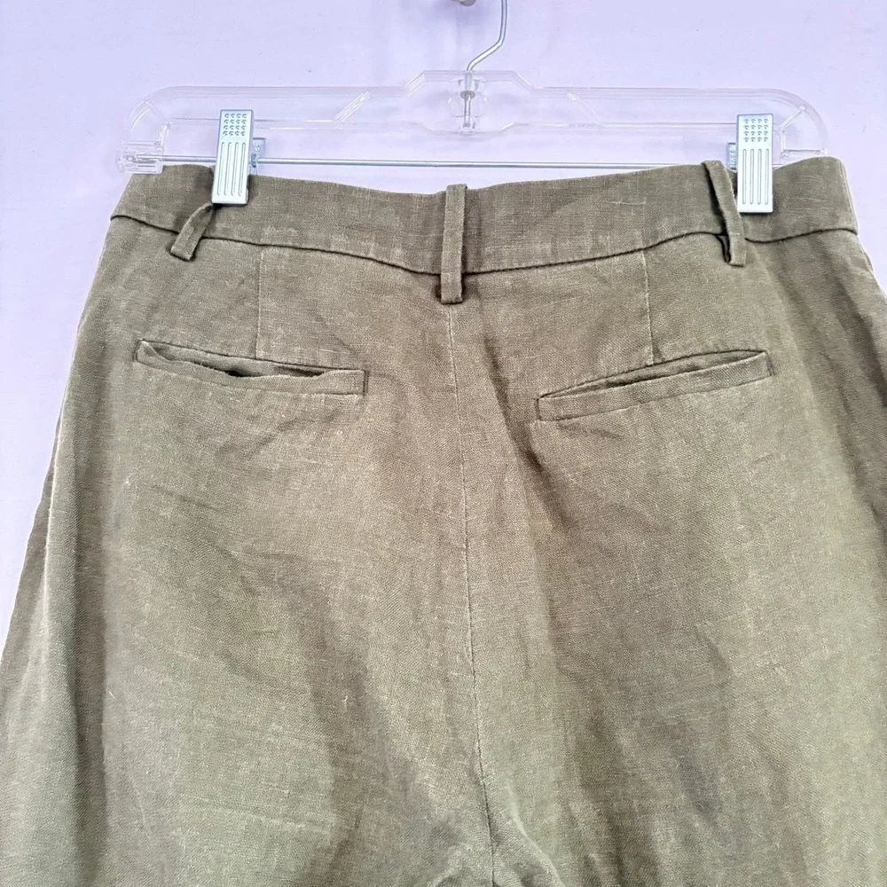 Banana Republic Womens Olive Green‎ Linen Wide Leg Pleated Trousers Pants Size 2